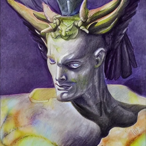 lucifer, sentado en su trono, con vistas detalladas del infierno, Oil Painting, Water Color, Pencil Sketch