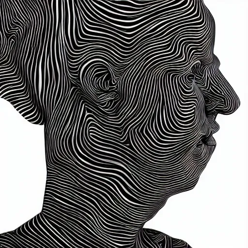 human head, abstract, bold
, Trippy black and white , 3D