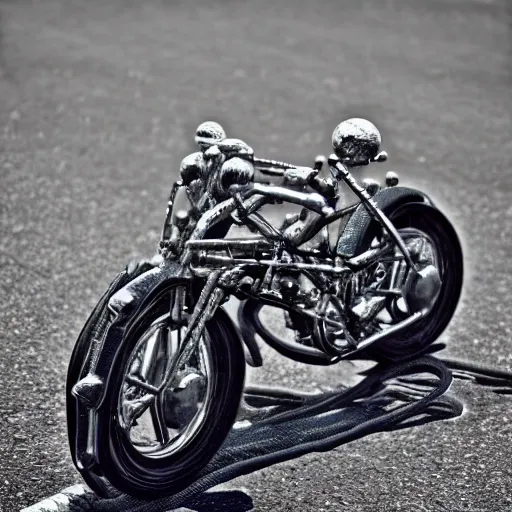 motorcycle made of chains realistic photo, ground perspective,  best quality