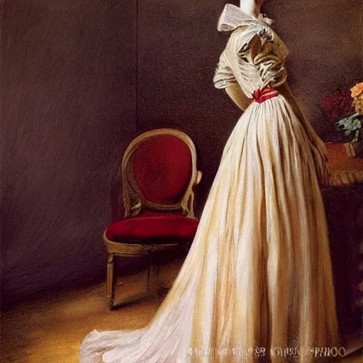 
"Dame una imagen ultrarrealista de una impresionante modelo europea con un lujoso vestido y de pie en una gran mansión, en el estilo vibrante y animado del artista Jean-Honoré Fragonard, con mucha luz, sombra, colores y texturas, renderizada con detalles minuciosos e hiperenfocados en la belleza y elegancia de la modelo".