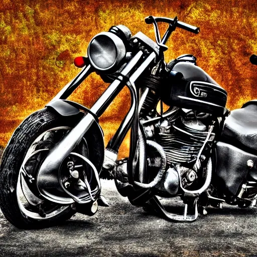 motorcycle made of chains realistic photo, ground perspective, chopper style