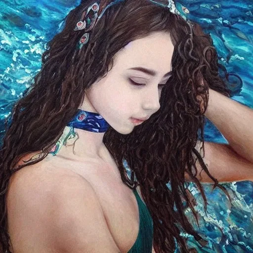 (best quality:1.4), ((masterpiece)),((realistic)), (detailed), masterpiece_portrait, 1girl, small_face, wavy_hair, bandana, choker, swimsuit_cover-up, flailing, swimming pool 