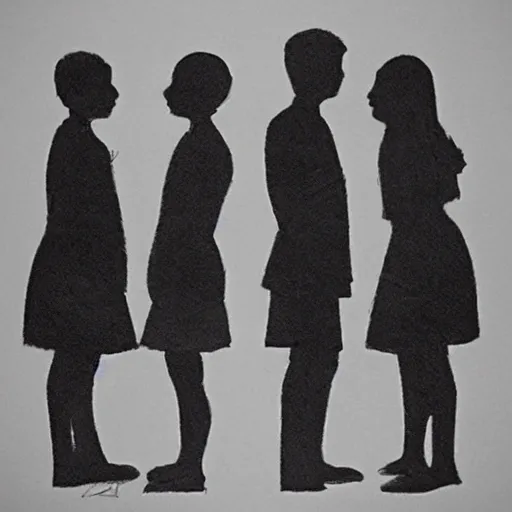 three teenagers, with defined features, expressive eyes, cheerful smile, dressed in school uniform, standing in front of a private school, with a shadow looming over them,  style, , 3D, Pencil Sketch