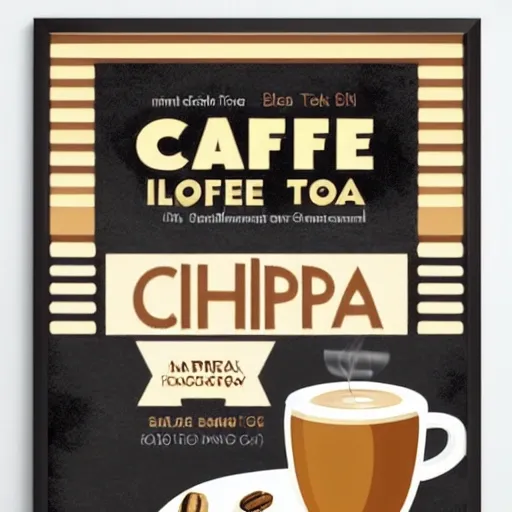 a poster with black coffee, latte, mixed tea, chipa