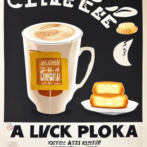 a poster with black coffee, latte, mixed tea, chipa