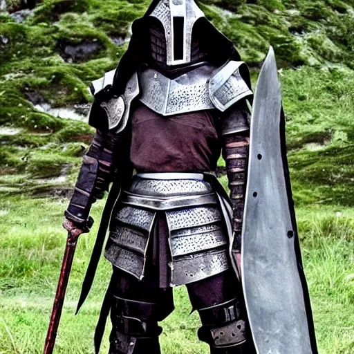 Create a fictional character in knight armor that follows an ant ...