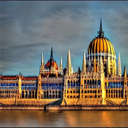 blue steampunk Budapest parliament