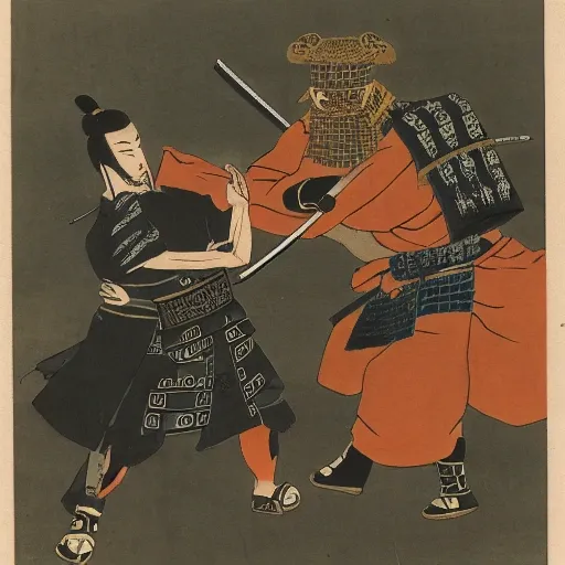 a samurai fighting with a bear
