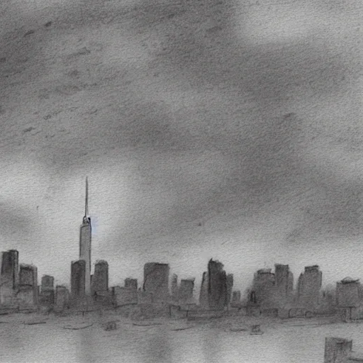Manhattan, New York. Overcast weather. Background for visual novel. Autumn, cold, anxiety, melancholy., Pencil Sketch