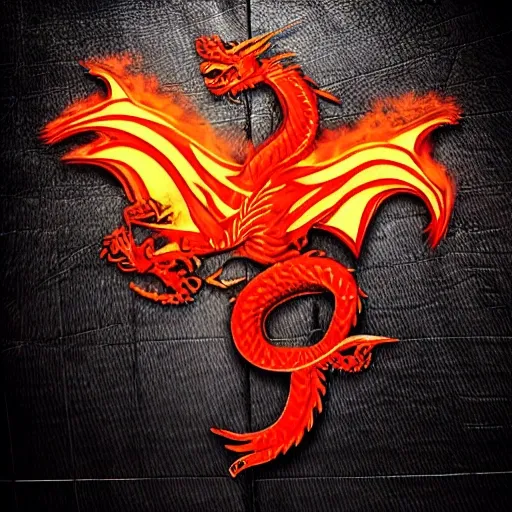 dragon_ oriental_warrior_logo_fire_smoke_rage, 3D