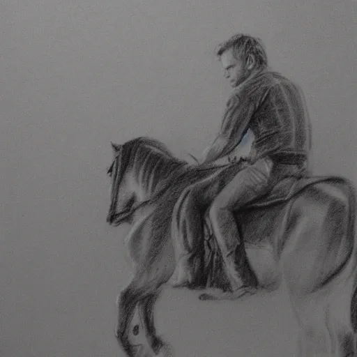 Ewan McGregor Riding a Pony, Pencil Sketch