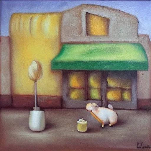 , Oil Painting conejo cocinando en su pasteleria 

