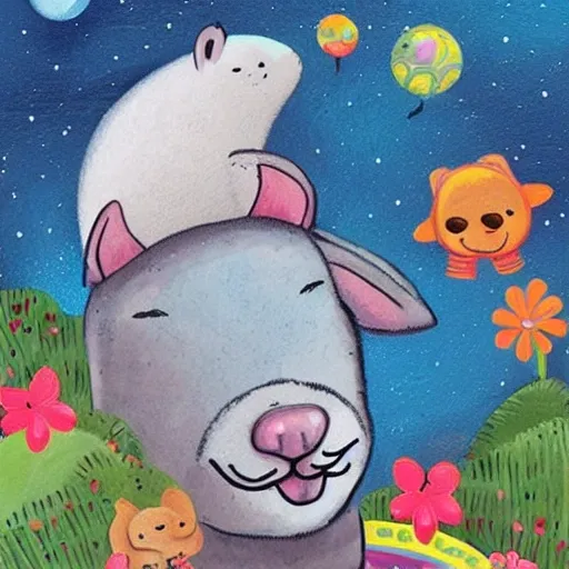 una ilustración infantil de un mono y una foca que son amigos