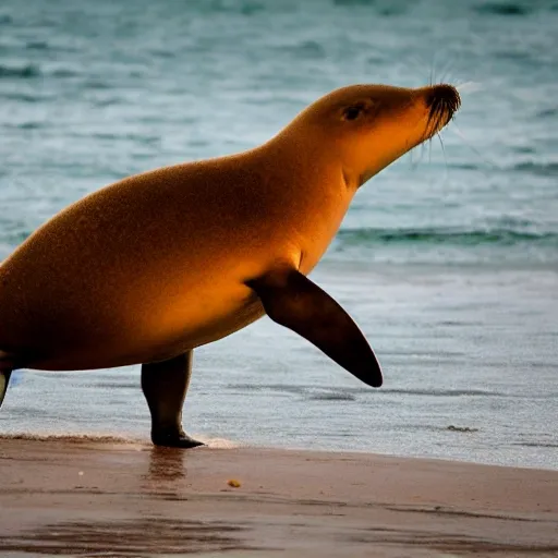 Genera una imagen de un dibujo animado  que cumpla los siguiente requisitos: - Debe salir una foca. - Debe salir un mono - Deben estar en una playa. - Deben estar jugando a pasarse una pelota. 