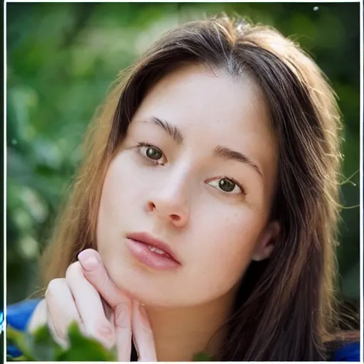 Photo of a beautiful young lady, close portrait, in a garden with roses sitting in a bench,  8k, highly detail, natural looking, dslr canon camera using a 100 mm lens, mesmerizing, stunning, outstanding, perfect face, , very beautiful  alive, realism, trending on artstation, sharp focus, studio photo, intricate details, highly detailed, Jennifer Massaux, 