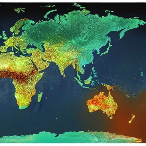 Crea una imagen que muestre un mapa de la tierra, con luces brillantes que aparecen en los lugares donde la IA ha ayudado a resolver problemas matemáticos en todo el mundo.