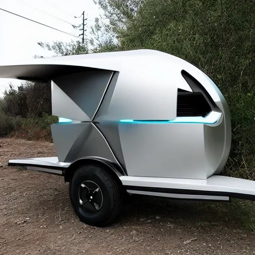 off road futuristic trailer like a tear drop 