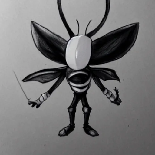 Hornet de hollow knight realista, gran calidad de foto, detallada con su arma, Pencil Sketch