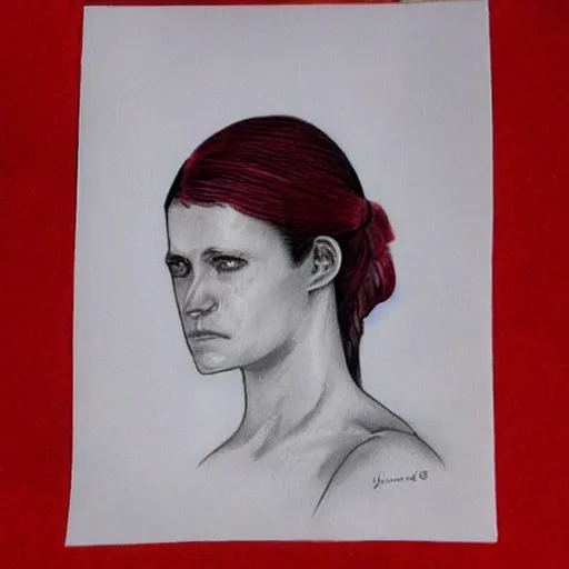 Personaje de juego, triste, solitaria, levemente herida, femenina, peliroja, ojos celestes, imagen de gran calidad
, Pencil Sketch