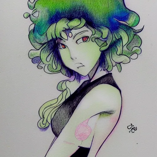 Tatsumaki, Water Color, Pencil Sketch, Trippy