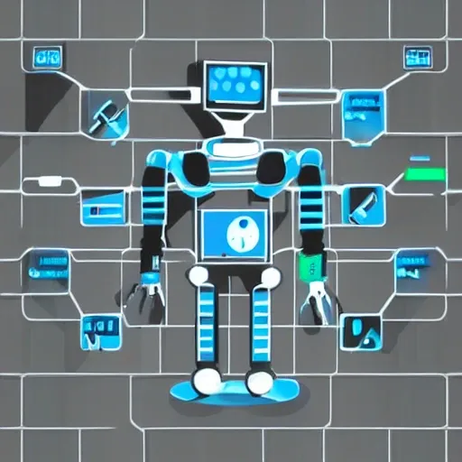 Robot ciberpunk desgastadado 