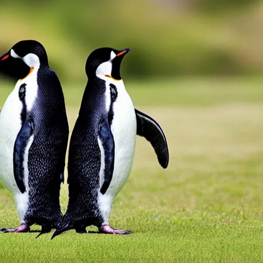 On the grassland, two penguins are fighting, 3D