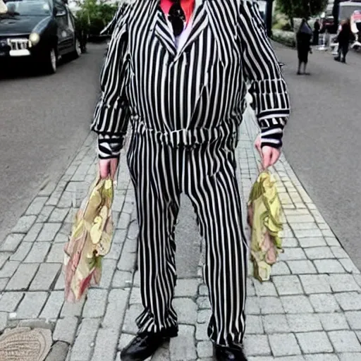 some people dressed like beetlejuice character, looking for a lamp
