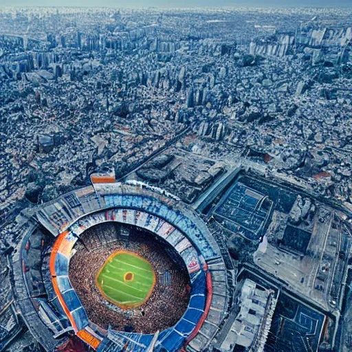 cancha de Boca juniors, detalles finos, Iluminacion hd, colores vivos, azules y amarillos, dentro de un planeta vista desde el espacio con cielo estrellado con el estilo de Wlop, arte digital, 4k