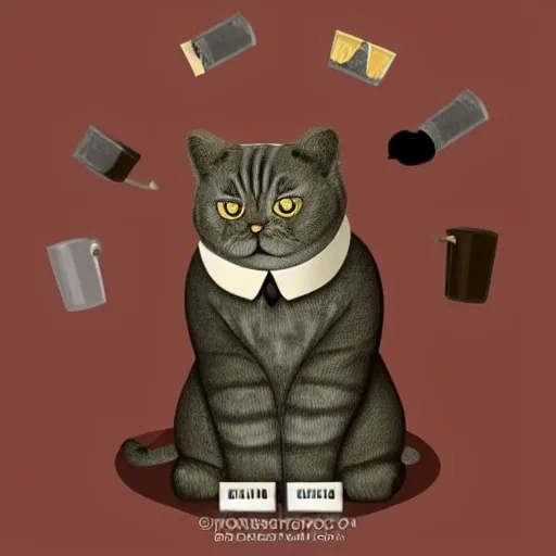 detective British shorthair cat is sitting at bar Smoking pipe, in style of noir, in style of 1920th