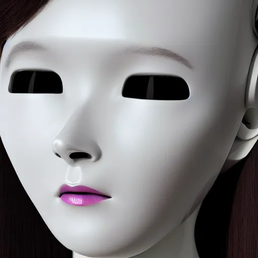 female robot white with face realistic, 3D