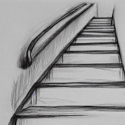 una escalera con pequeños escalones que conducen hacia un objetivo final., Pencil Sketch