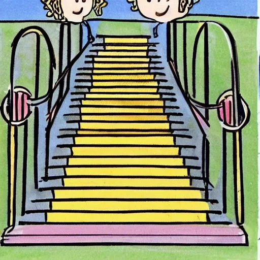 a staircase with small steps leading towards a final goal., Cartoon