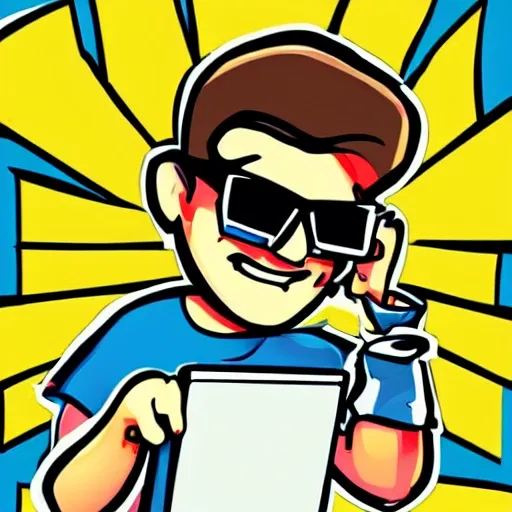 laptop,gamer,young,sunglasses,smiley, Cartoon, colorfull, high d ...