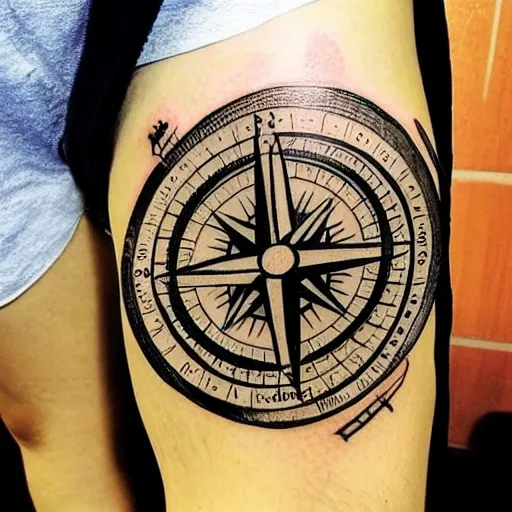 Can you please draw a sketch for me to use as a tattoo of an old compass without north?