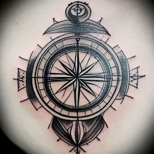 tattoo sketch of an old compass without north