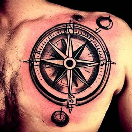 tattoo sketch of an old compass without north