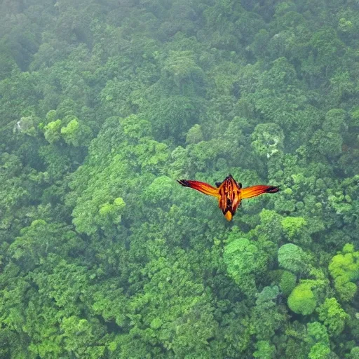 Flying tiger with wings, dense jungle, forest setting, big forests, 4K
