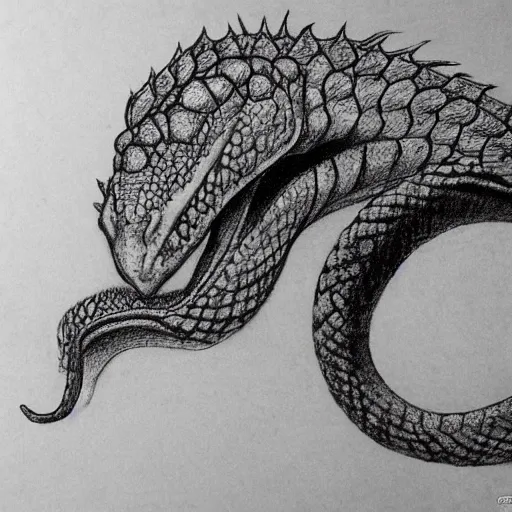 Los dragones amphitères han sido representados en una amplia variedad de formas a lo largo de la historia del arte. En algunas representaciones, se los muestra con una cabeza de serpiente y un cuerpo escamoso, Pencil Sketch