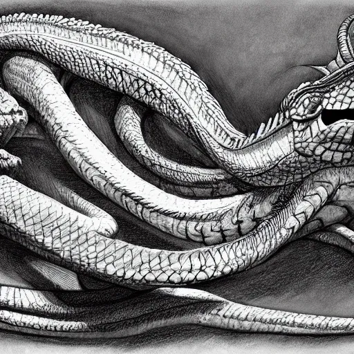 Los dragones amphitères han sido representados en una amplia variedad de formas a lo largo de la historia del arte. En algunas representaciones, se los muestra con una cabeza de serpiente y un cuerpo escamoso, Pencil Sketch en dimension 2048x2048, Cartoon