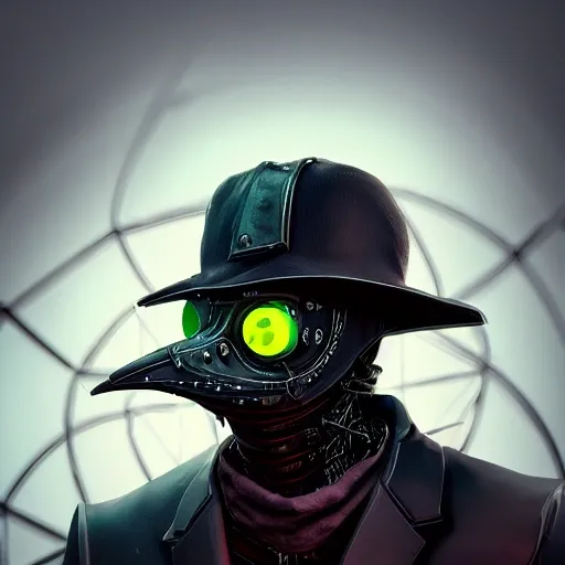 side close up portrait of 1 cyberpunk plague doctor, detailed face, spotlight, cyberpunk city, wired, multicolored, vibrant high contrast, hyperrealistic, photografic, 8k, epic ambient light, octane render