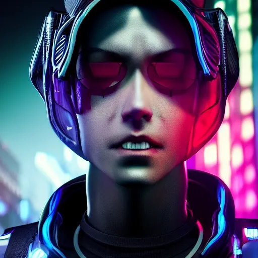 side close up portrait of 1 cyberpunk Alhaitham (Genshin Impact), detailed face, spotlight, cyberpunk city, wired, multicolored, vibrant high contrast, hyperrealistic, photografic, 8k, epic ambient light, octane render