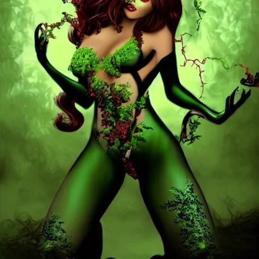 poison ivy love smoke voluptuous hypnotic photo hyperrealistic beautiful 
