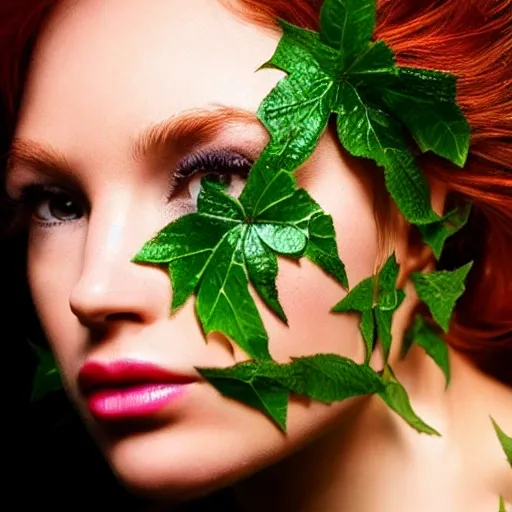 poison ivy love blowing pheromone smoke voluptuous hypnotic direct gaze photo hyperrealistic beautiful upper  body kiss of death

