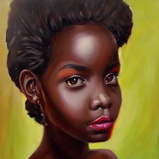 , Oil Painting,africanian girl ,massive breasts , sexy dark air eyes green
