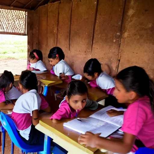 niños estudiando en un salon de clases en una zona rural de Paraguay
