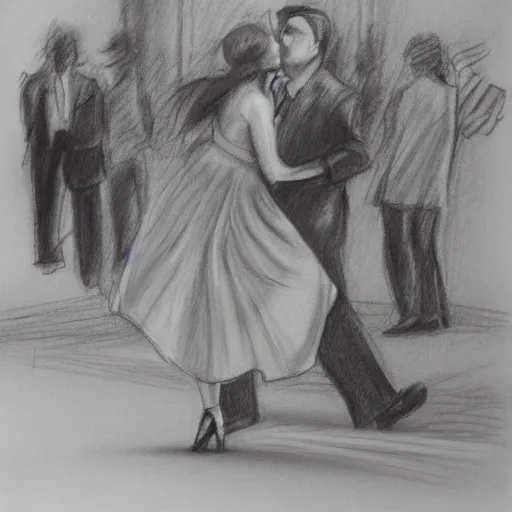 pencil sketches of couples dancing