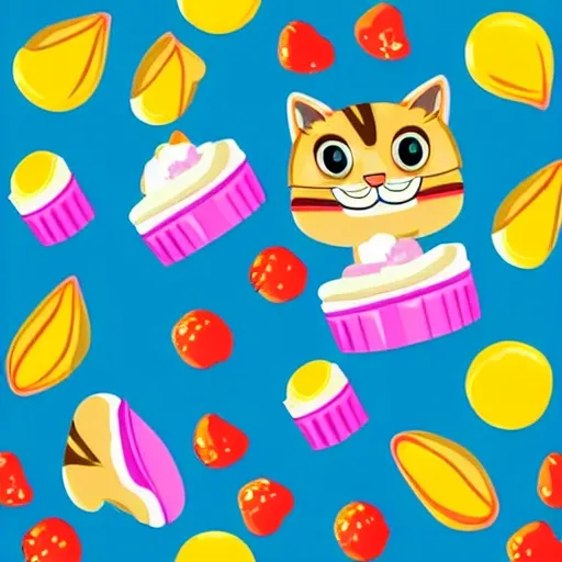 kawaii, cute, tabby cat, eating icecream, rolling on the floor,  - white background, hyper realistic, vector for a t-shirt