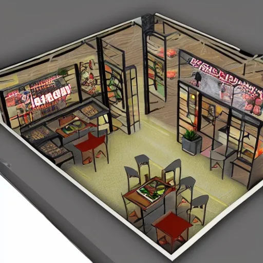 Interior design, hot pot restaurant, floor plan, two story display