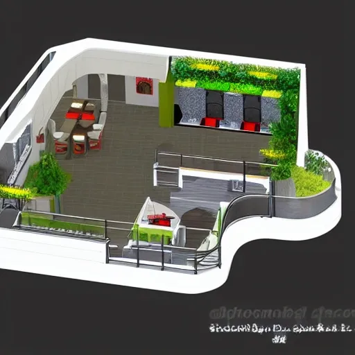 Interior design, hot pot restaurant, floor plan, two story display, 3D