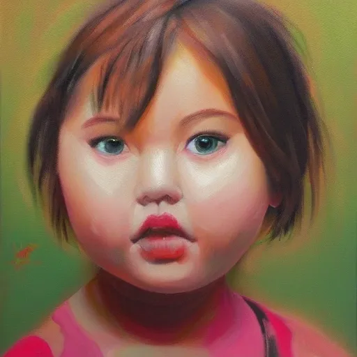 A plump and beautiful girl, 3D, Oil Painting
